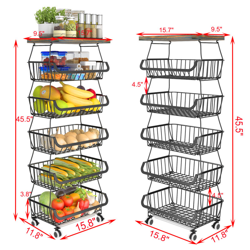 15.8'' W Utility Cart with Wheels, 45.5 H x 15.8 W x 11.8 D