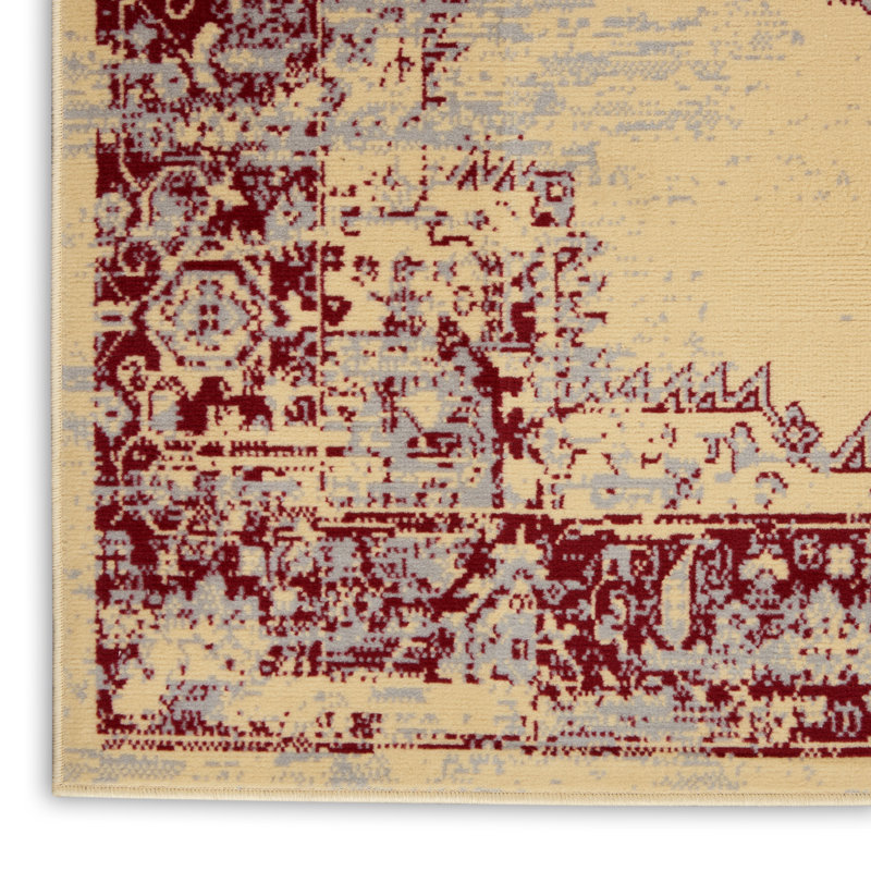 Burnie Oriental Cream/Red Area Rug, Runner 3' x 5'