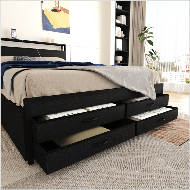 Structure de lit double avec 8 tiroirs de rangement