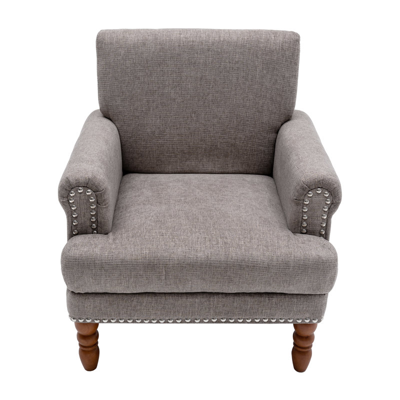 Fauteuil d'appoint rembourré en mélange de lin, Tissu gris