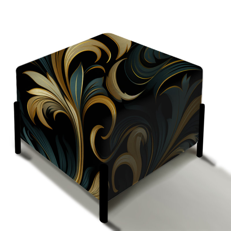 Or et bleu Luxury Damask Symphony IV - Repose-pieds carré damassé
