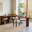 Bureau en bois massif en forme de L brun noisette-40878426-40878428