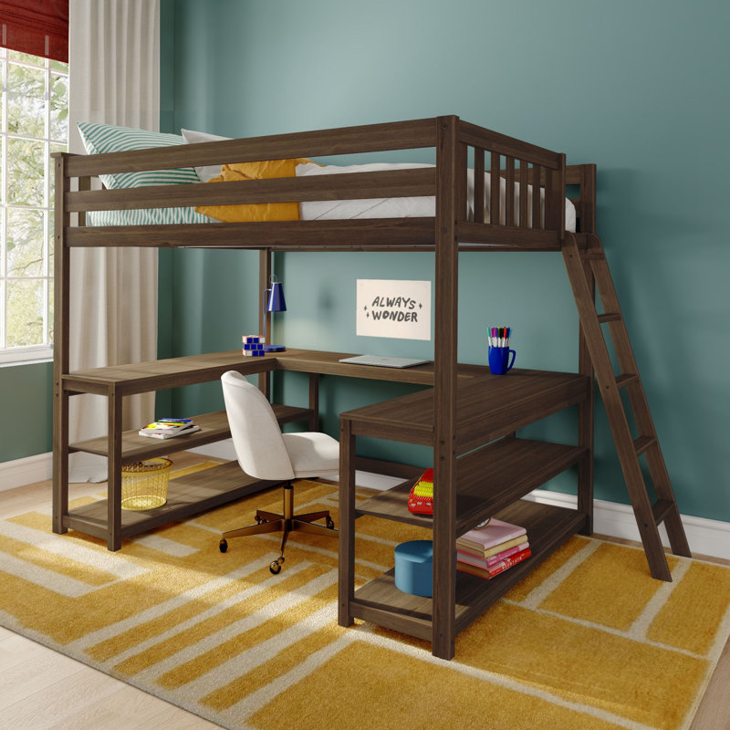 Classic Full High Loft + Wraparound Desk, Walnut, Walnut