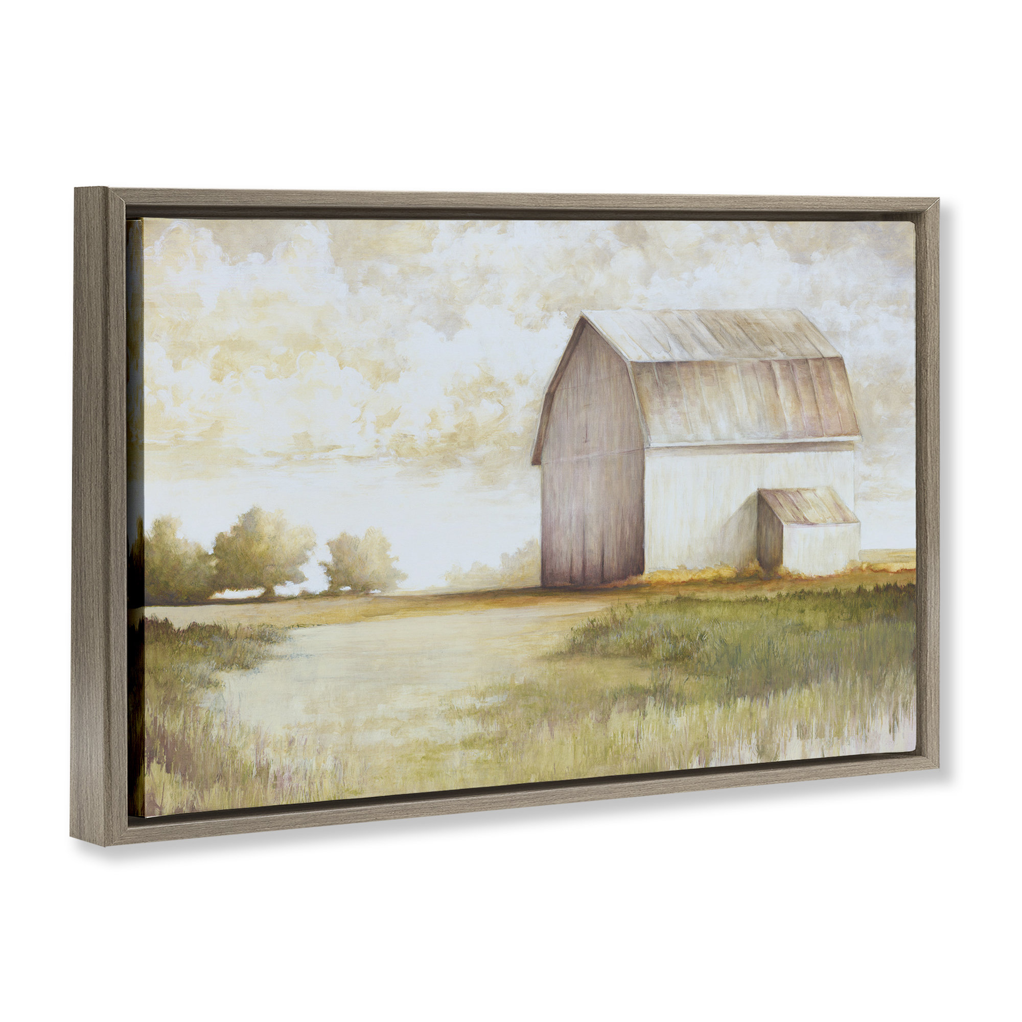 August Grove® Neutral Distant Barn Framed Floater Canvas by White ...