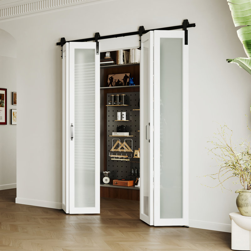 Frosted Glass Bifold Barn Door With Hardware Included, 48" x 84"