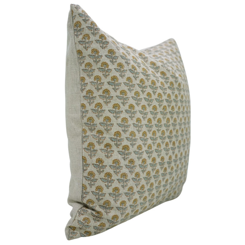Housse de coussin Fabividine minimaliste avec motif de blocs estampés à la main, Gulmohar, moutarde