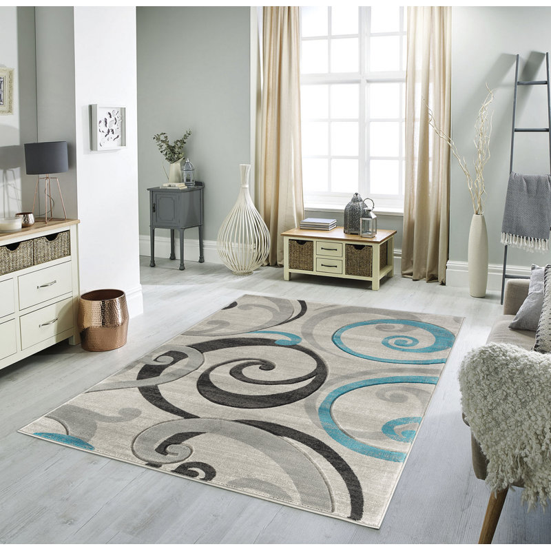 Tapis turquoise Abbie-Jane, Rectangle 3 pi 8 po x 5 pi 6 po