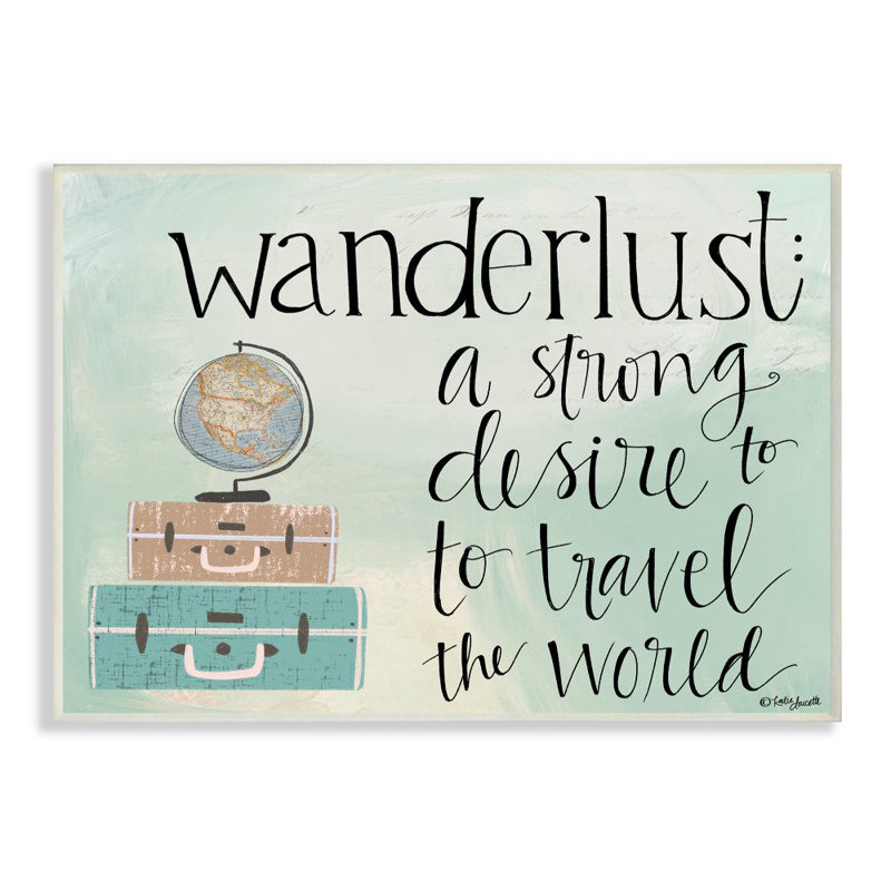 "Wanderlust", "Définitions de valises et globe", impression sur toile, H 10 po x l 15 po, Plaque de bois