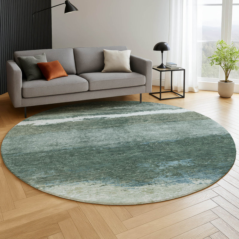 Premium Machine Washable Mayfield Striped Rug, Aloe, 8' Round