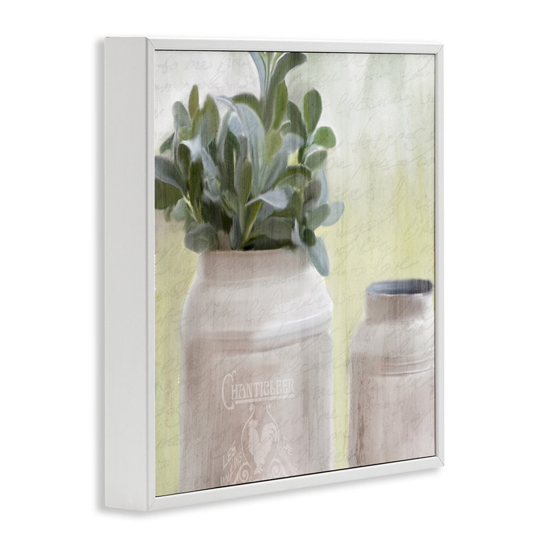 «Farmhouse Mill Can Fills with Greenery» par Kimberly Allen, peinture, Giclée encadrée blanc bord de mer, H 17 po x l 17 po