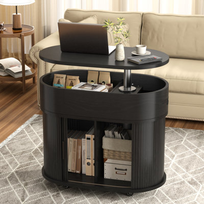 Table basse ovale relevable de 71 cm de large avec rangement et roulettes