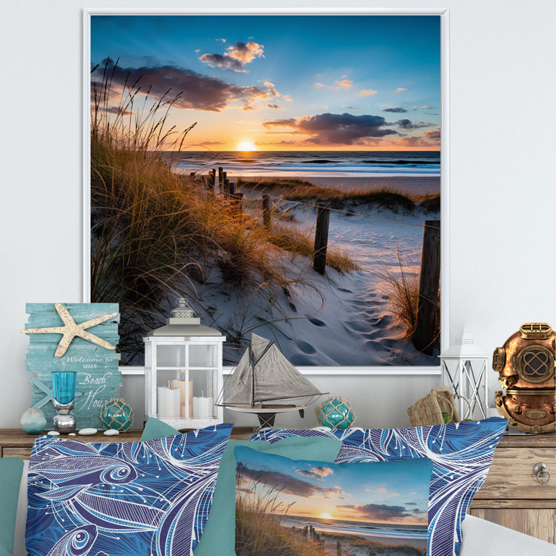 Tranquility Path To Dune Beach IV, H 16 po x l 16 po x P 1 po, Cadre flottant blanc