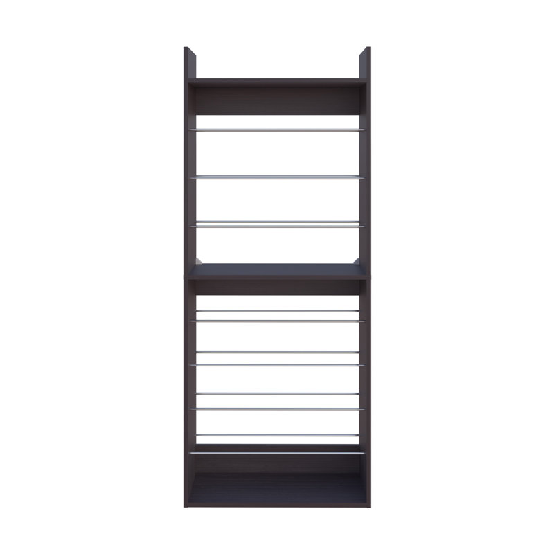 Oak Springs Tall Open Shoe Rack with Metal Rails and Multi-Tier Shelves, Wengue