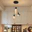 Modern 3-light Glass Pendant, Black Iron With Mixed-size Shades