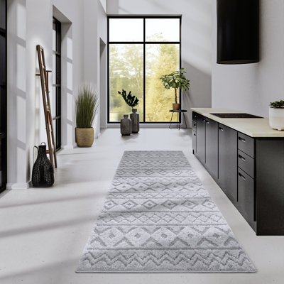 , Light Grey Gallery Abstract Machine Woven Area Rug