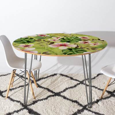 Oval Solid Wood Top Metal Base Dining Table
