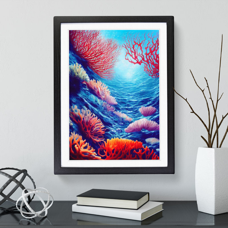 Colourful Coral Reef No.2 - Single Picture Frame Painting, Black, 34cm H x 25cm W x 2cm D