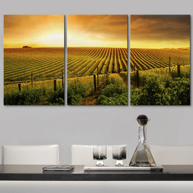 Décoration murale moderne «a Beautiful Sun Over a Barossa Vineyard», Toile tendue, H 24 po x l 48 po