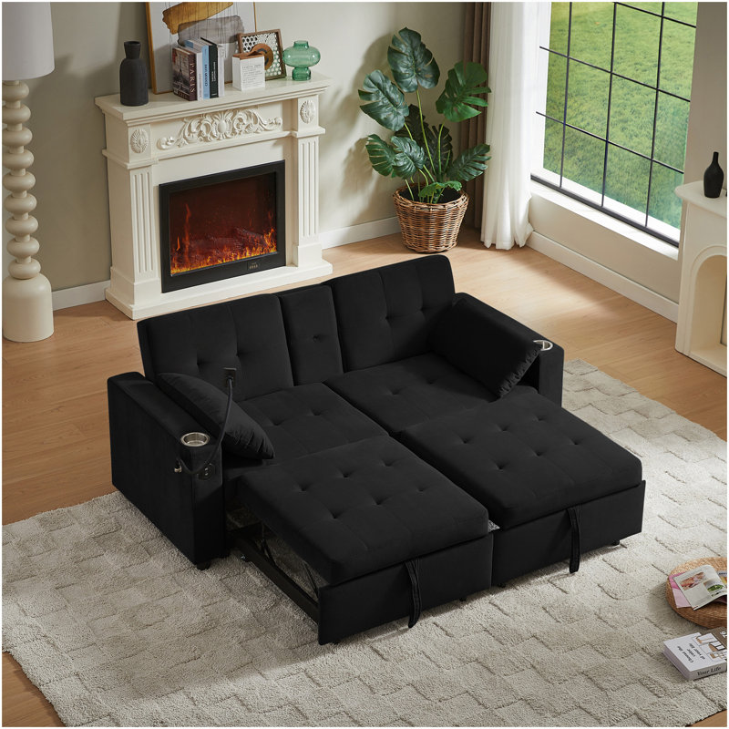 Black Fabric Sleeper Sofa Bed, Black