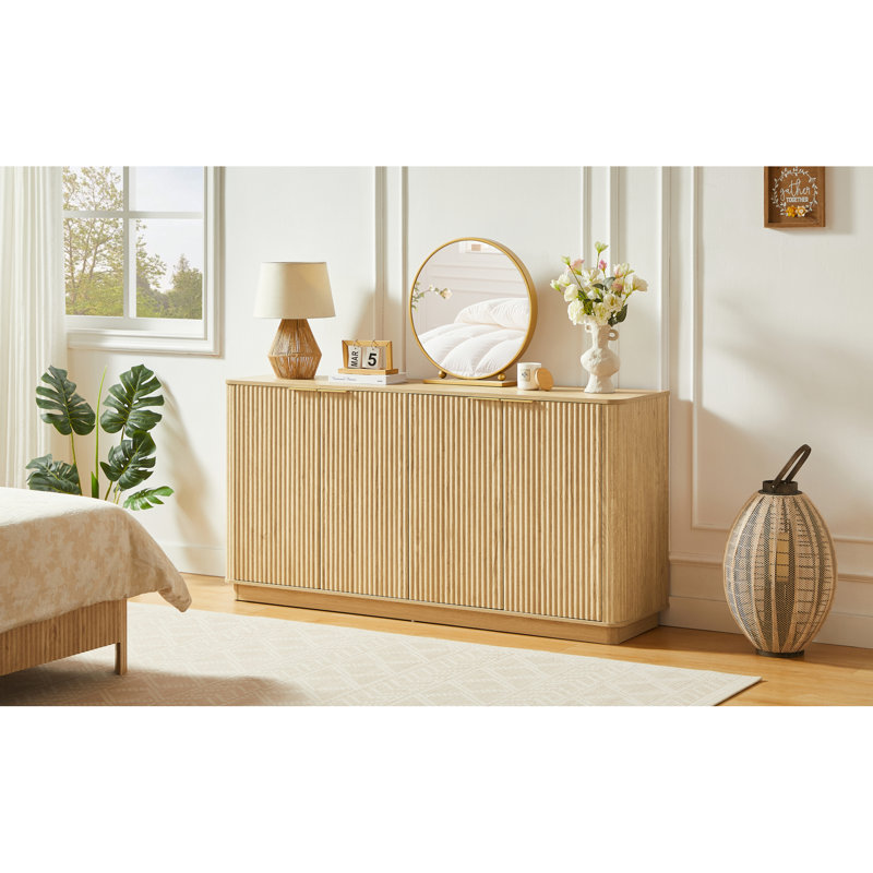 Buffet moderne en chêne avec rangement, panneau de fibres à densité moyenne, conception polyvalente pour le salon, la salle à manger ou le couloir