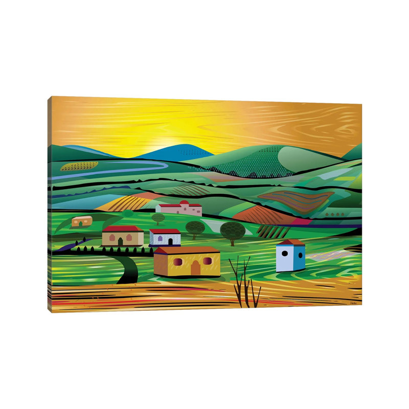 Sunset Fields by Charles Harker - Wrapped Canvas Print, 20.32 cm H x 30.48 cm W