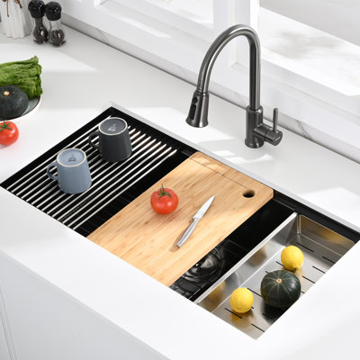 36"L × 19"W Workstation Undermount Stainless Steel Kitchen Sink with Accessories
