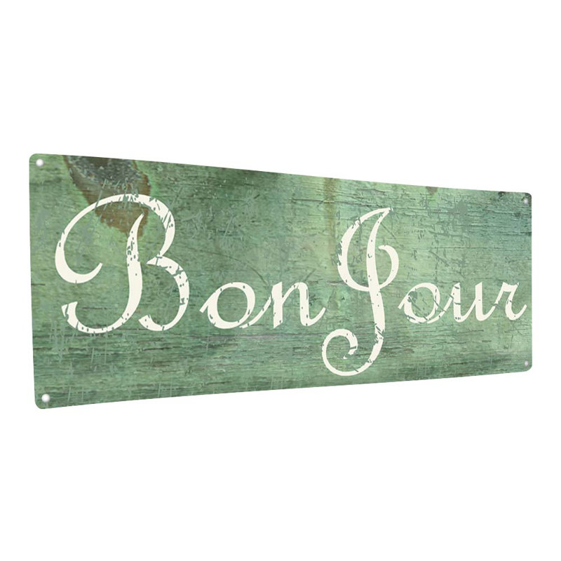 " Green Bon Jour Metal Sign ", 11.5" H x 31" W