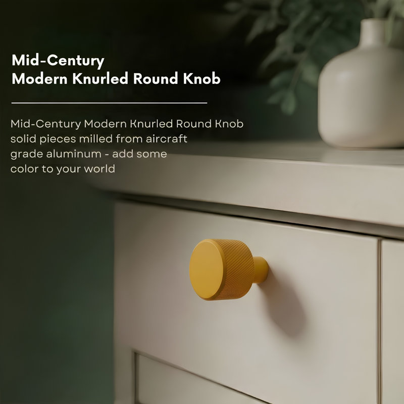 ROUS Hardware Mid Century Modern Knurled Knob, Sunflower (Yellow)