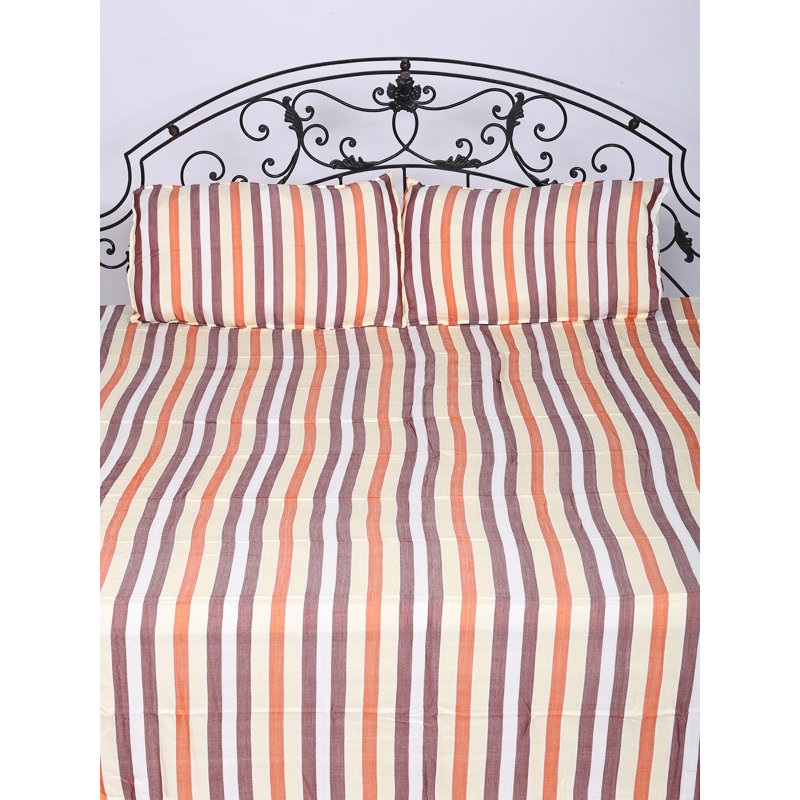 Exotic India Bamboo Bedspread Queen Size Multicolor Stripes with Pillow Cover, Multicolor Striped