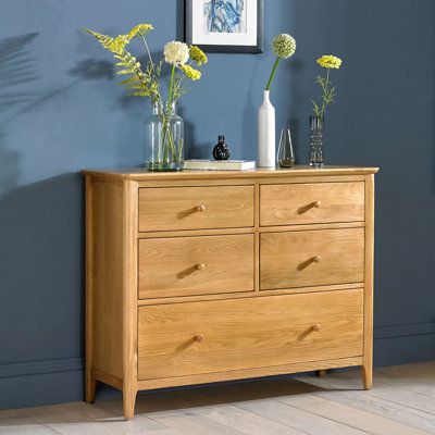 Brigance Solid Wood 110cm W 5 - Drawer Chest of Drawers