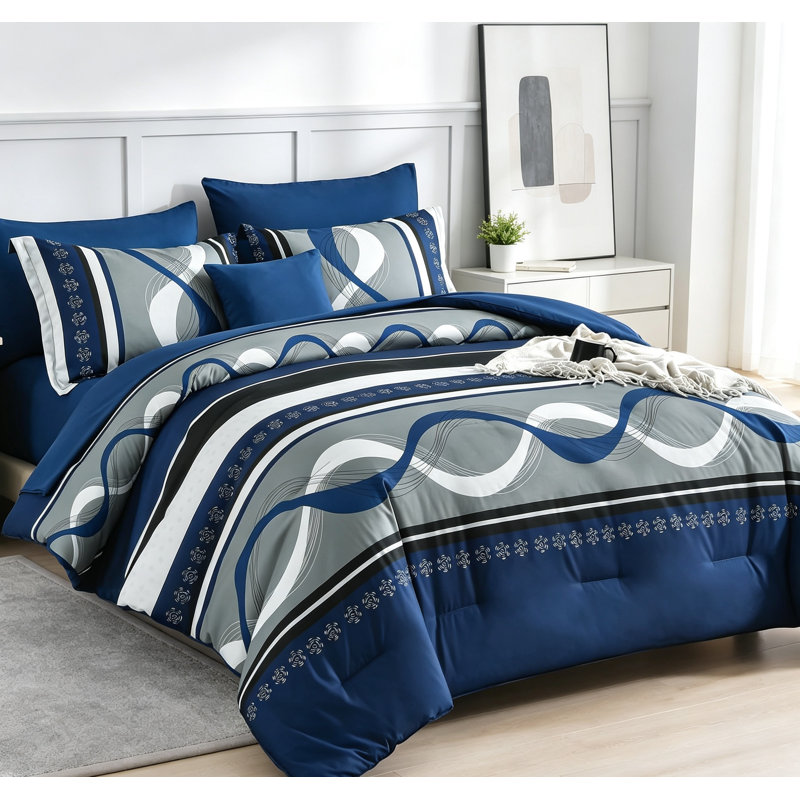 Navy Blue Comforter Set King Boho Bed in a Bag