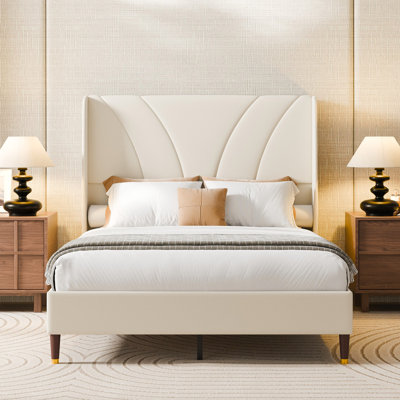 Upholstered Platform Bed With 51.2" Tall Curved Wingback Headboard And Wooden Slats by Mercer41