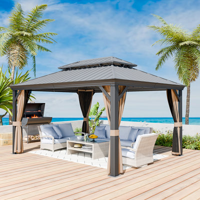 Outdoor Gazebo, Heavy Duty Steel Frame Gazebowith 2-tier Metal Roof, Suitable for Patios, Lawn and Backyard