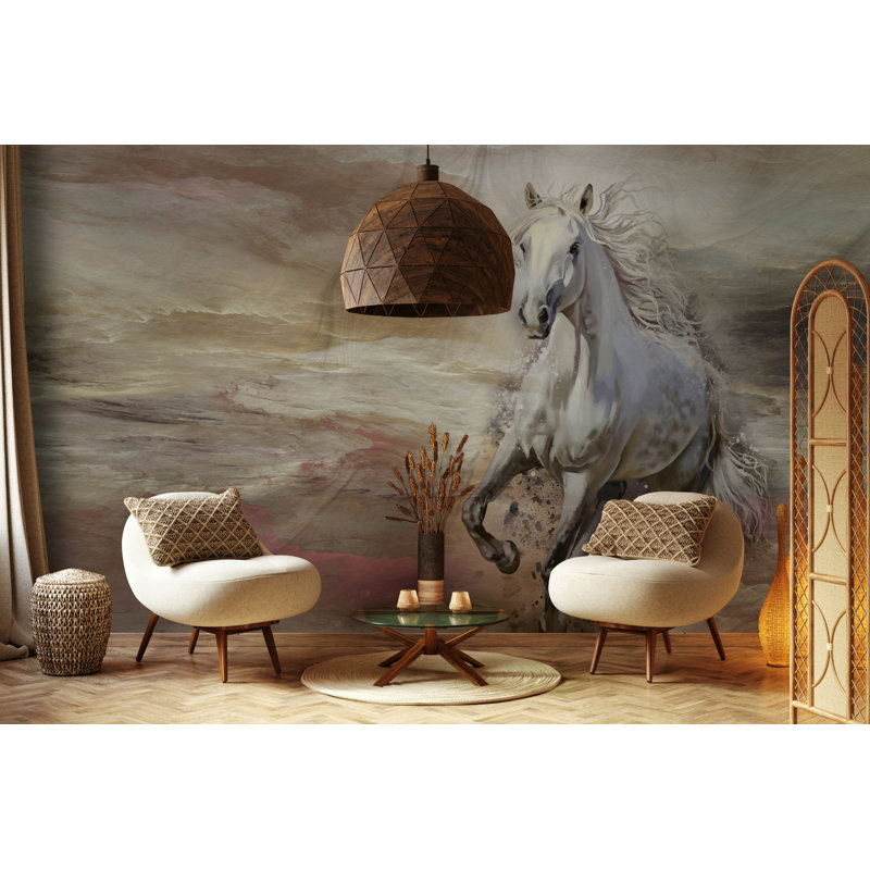 Papier peint cheval blanc, ciel du désert, L 106 po x l 187 po