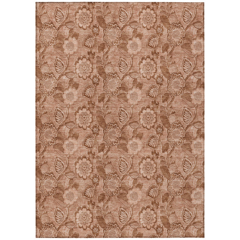 Machine Washable Indoor/Outdoor Xhevrie Terracotta Rug, Rectangle 9' x 12'