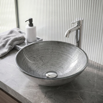 Giovanni Russet Glass 17" L 17" W 6" H Round Vessel Bathroom Sink