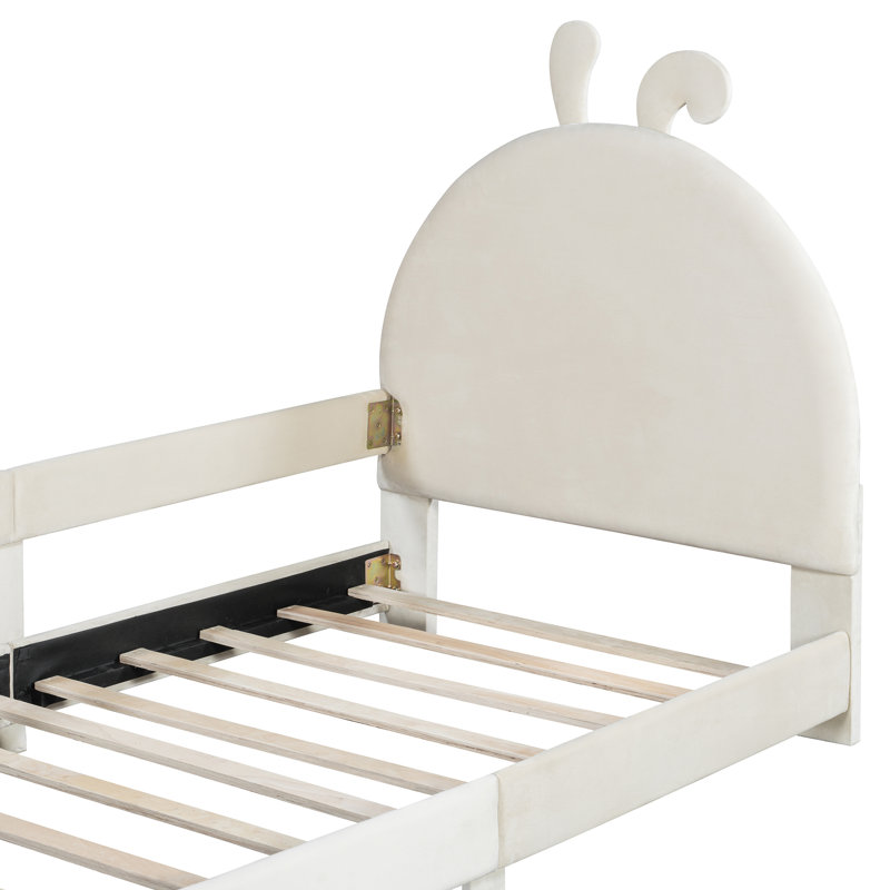 Twin Size Upholstered Daybed With Rabbit Ear Shaped Headboard, Beige, Beige