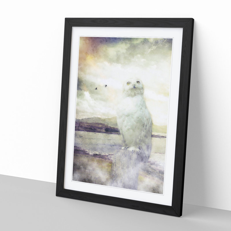 Snowy White Owl - Picture Frame Graphic Art, Black Framed, 36cm H x 27cm W x 2cm D