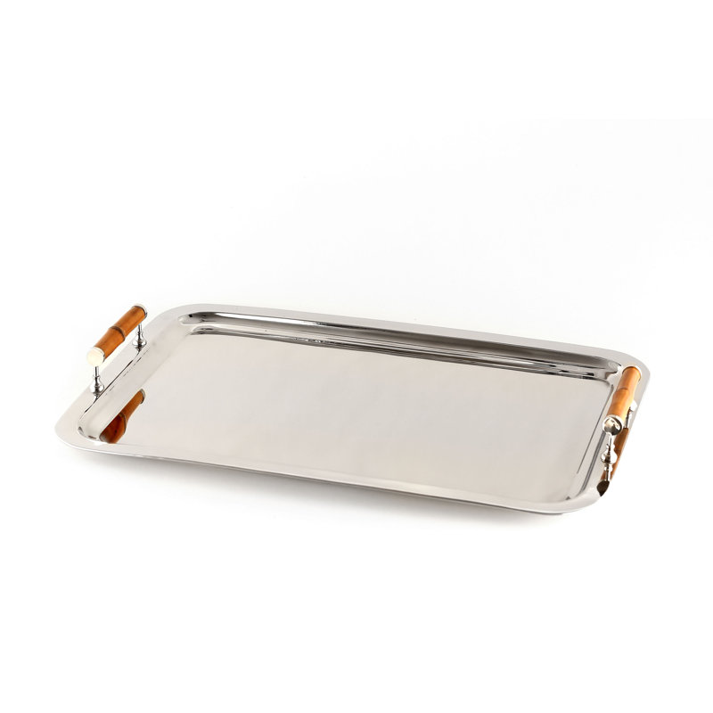 Nickel Rectangular Tray With Bamboo Handles