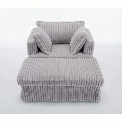 Corduroy Armchair with Ottoman