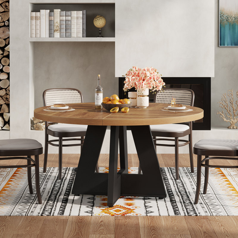 47 Inch Round Dining Table, Brown/Black