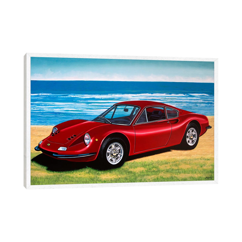 Ferrari Dino by Paul Meijering - Painting on Canvas, 101.6 cm H x 66.04 cm W, White Framed