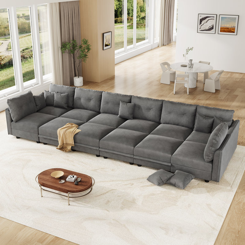 12 Seat Corduroy Convertible Modular Sectional Sofa With Storage, 8 Back Cushion 8 Throw Pillow, Gray Corduroy