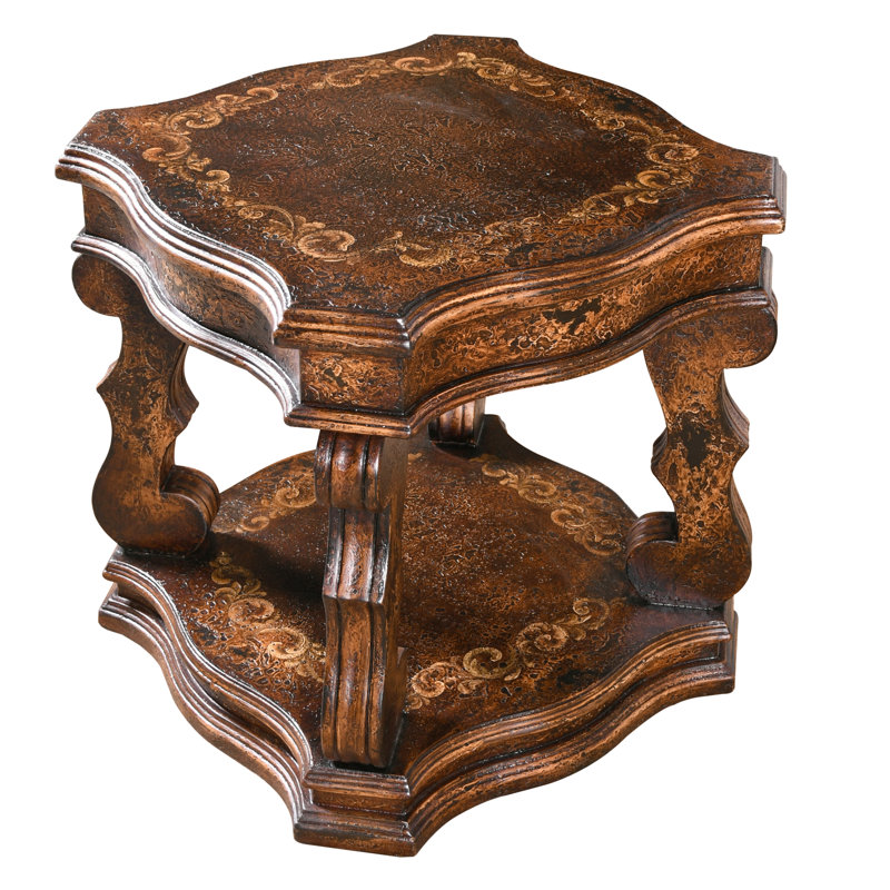 Table de bout avec tablette de plancher en bois massif de 28 po Ariba