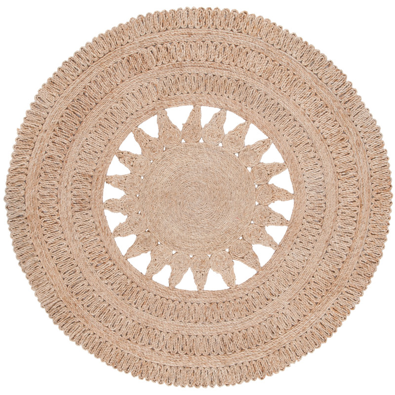Marios Natural Fiber Flat Weave Jute Pile Rug, Round 5'