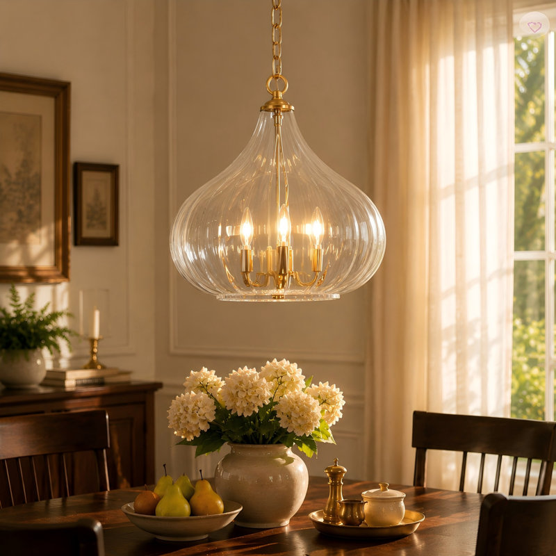 Yedidal 3-Light Small Shaded Glass Drum Chandelier With Brass Finish