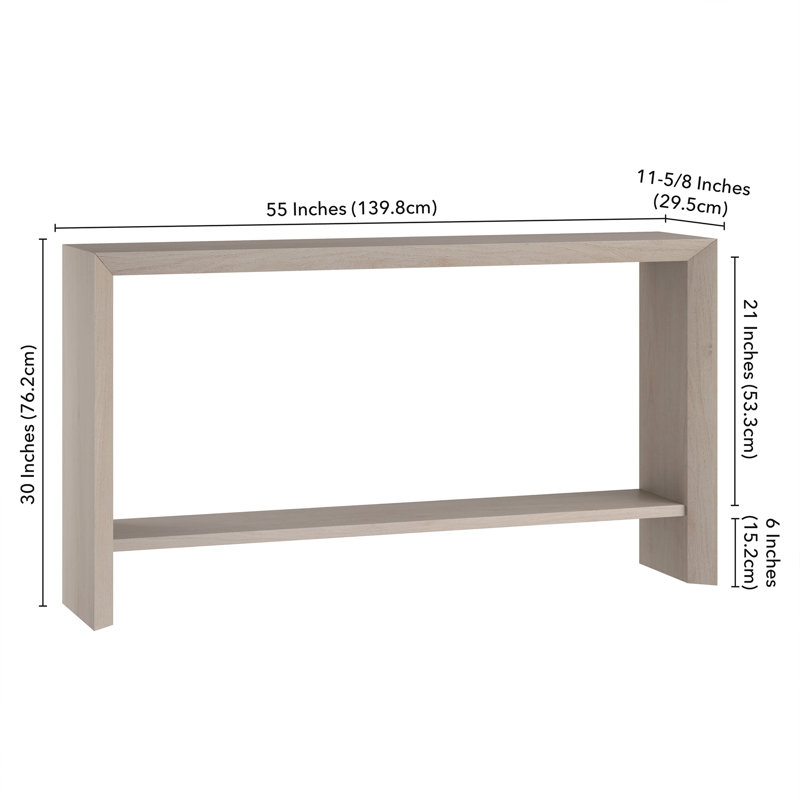 Osman Rectangular Console Table in Antiqued Grey Oak, 30" H x 55" W x 11.63" D, White
