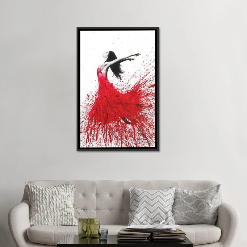 « rose danse », impression sur toile, Toile avec cadre noir, H 48 po x l 32 po x P 1,5 po, Pas de tapis