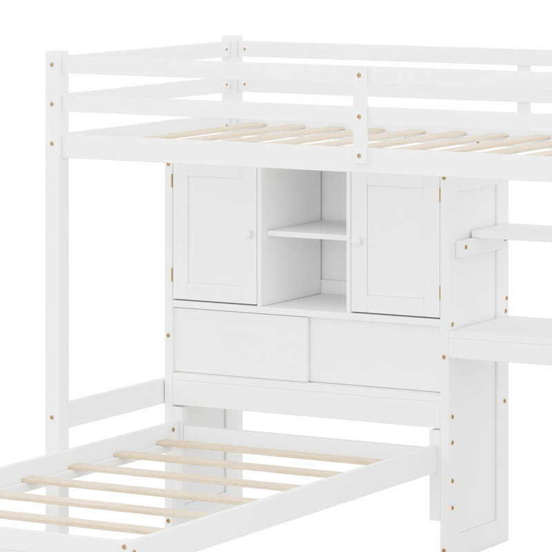 Lit mezzanine avec bureau intégré et escalier, Blanc