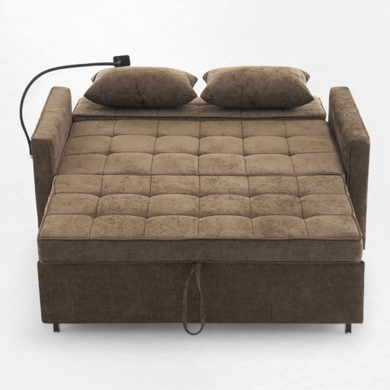 Canapé-lit gigogne escamotable avec ports USB, Brun
